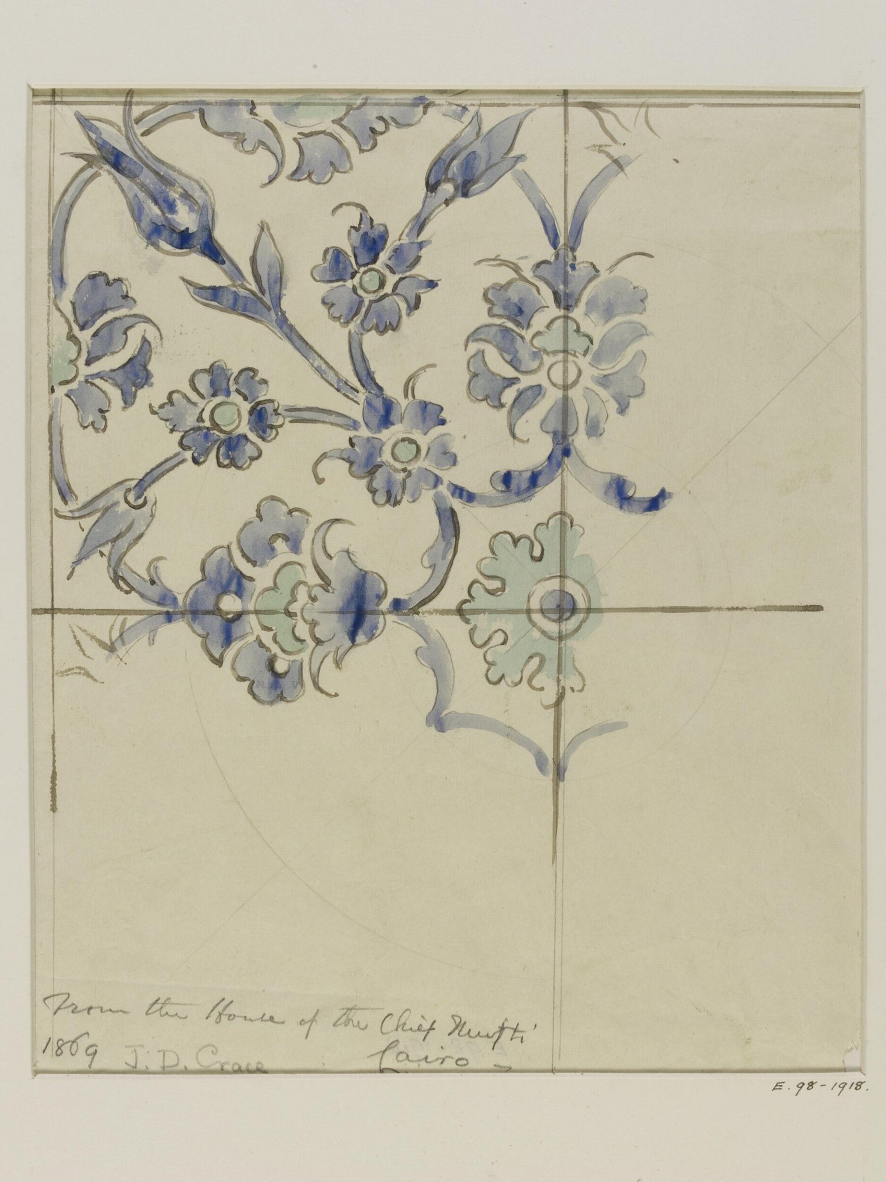Tracing of tilework, John Dibblee Crace, 1869