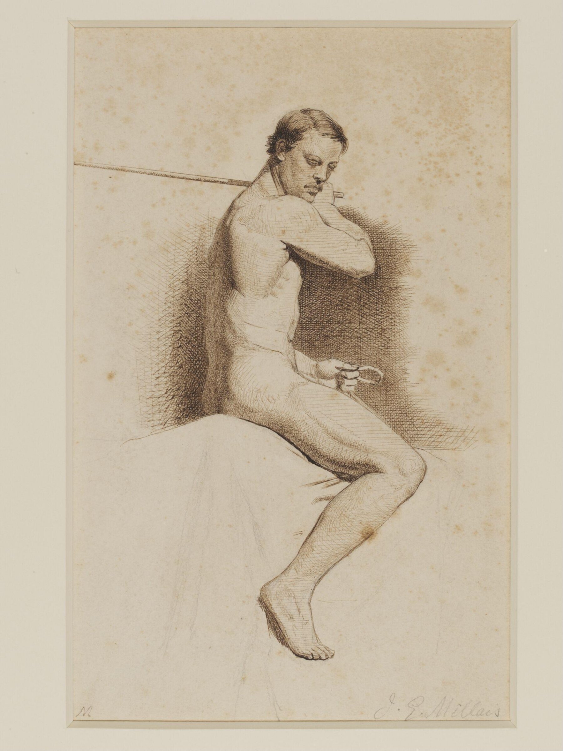 Male nude in riding stance, John Everett Millais