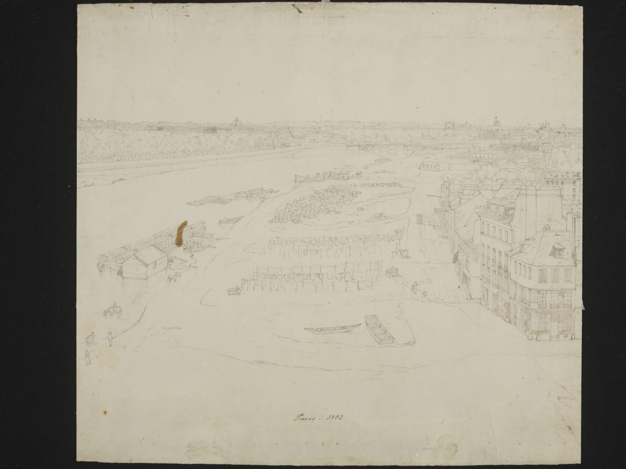 Preparatory drawing for a Panorama of Paris from the Seine, Henry Aston Barker, 1802