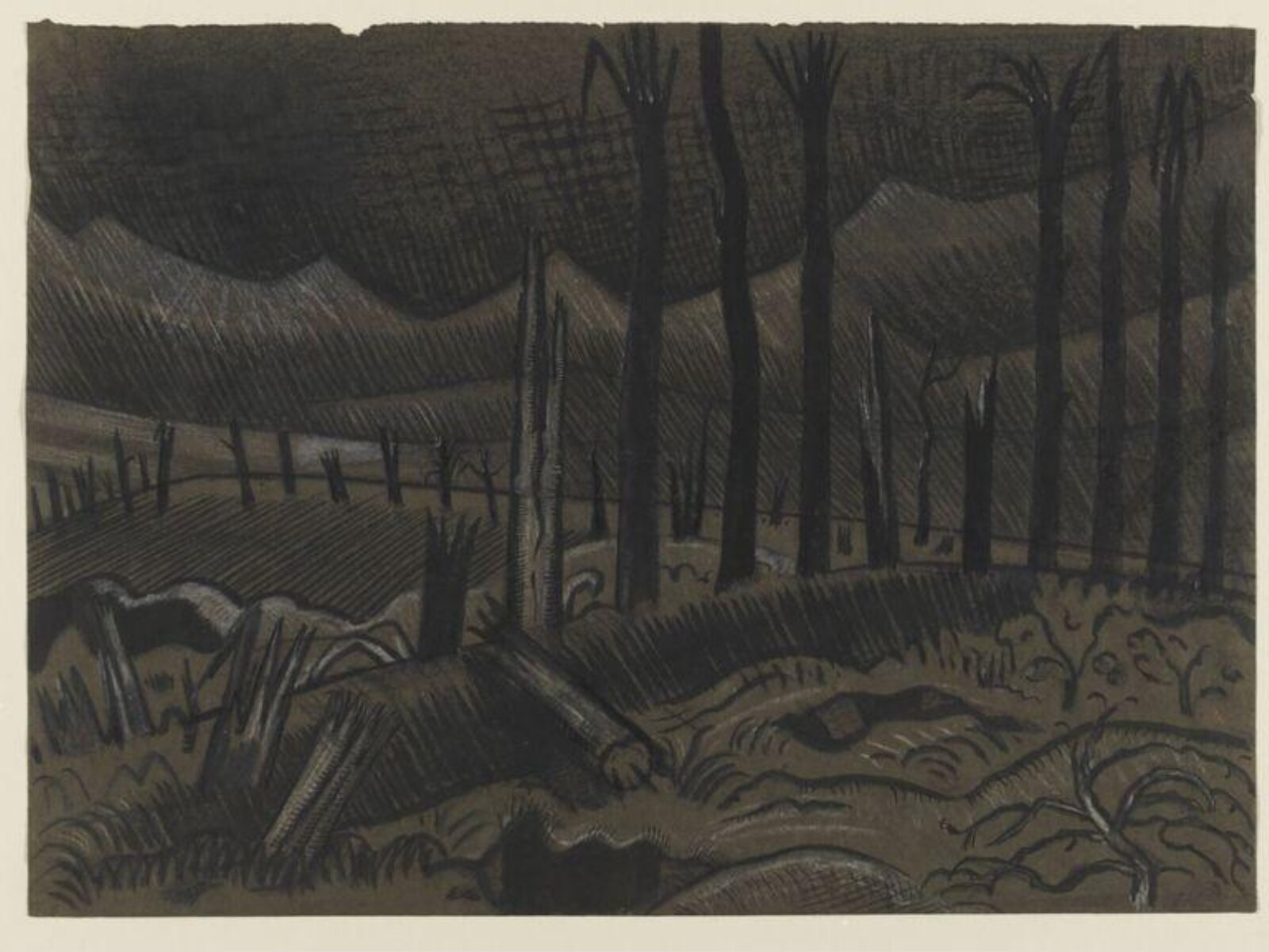 Broken trees, Wytschaete, Paul Nash, 1917