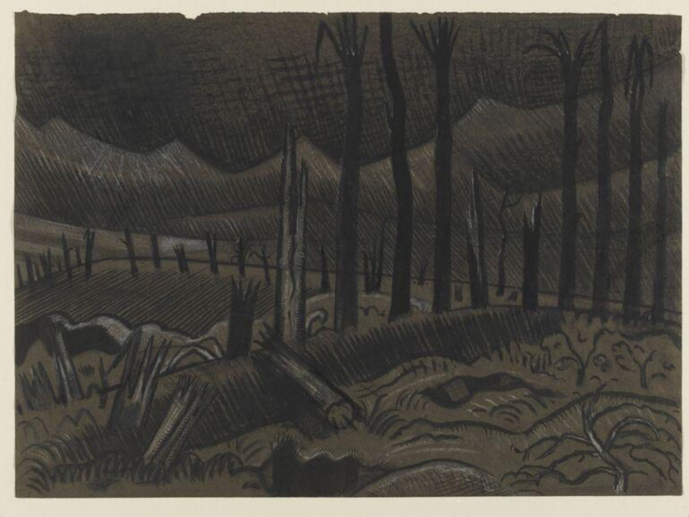 Broken trees, Wytschaete, Paul Nash, 1917