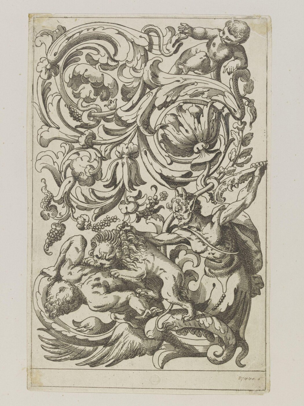 Unknown, Plate from a suite of reverse copies after 10 Verticle Grotesques by Giancarli.