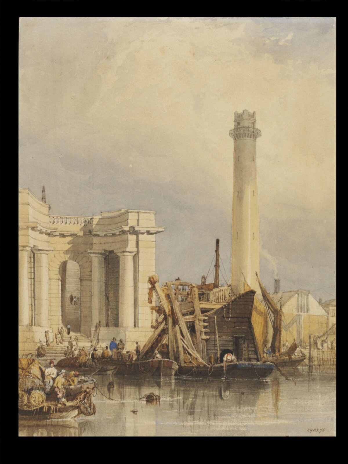 Waterloo Bridge and Shot Tower, Stanfield, ca. 1832