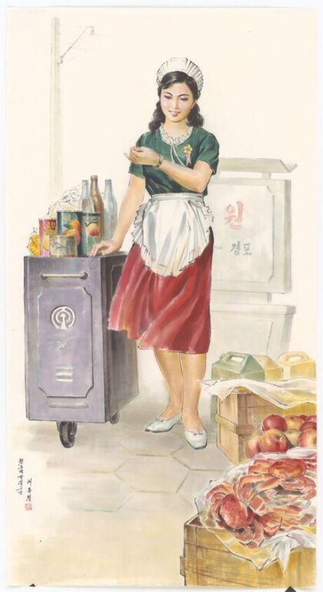 Female train attendant with a trolley (1989) by Zhang Chong