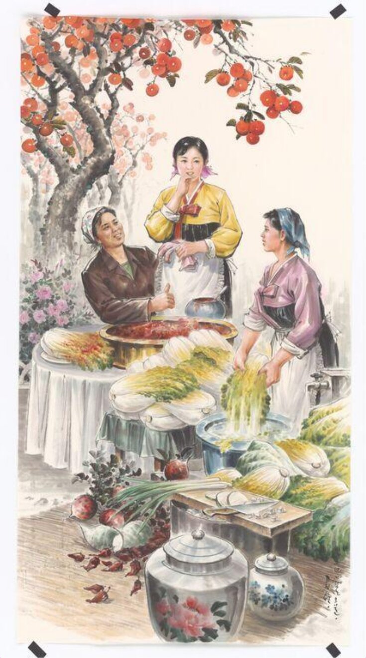Ladies making kimchi (pickled cabbage condiment)