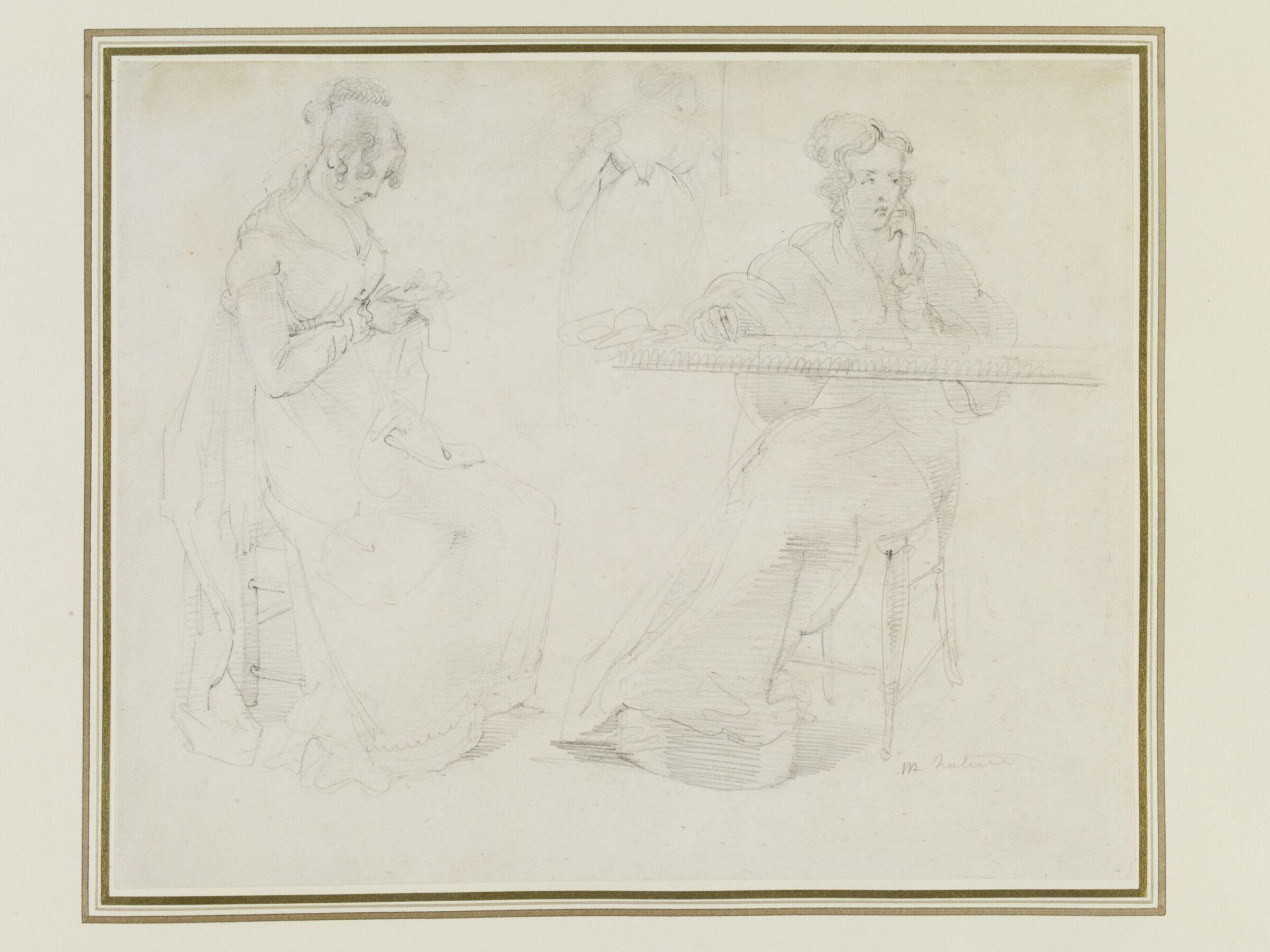 Ann Hayter working at an embroidery frame, John Hayter, ca.1822-27