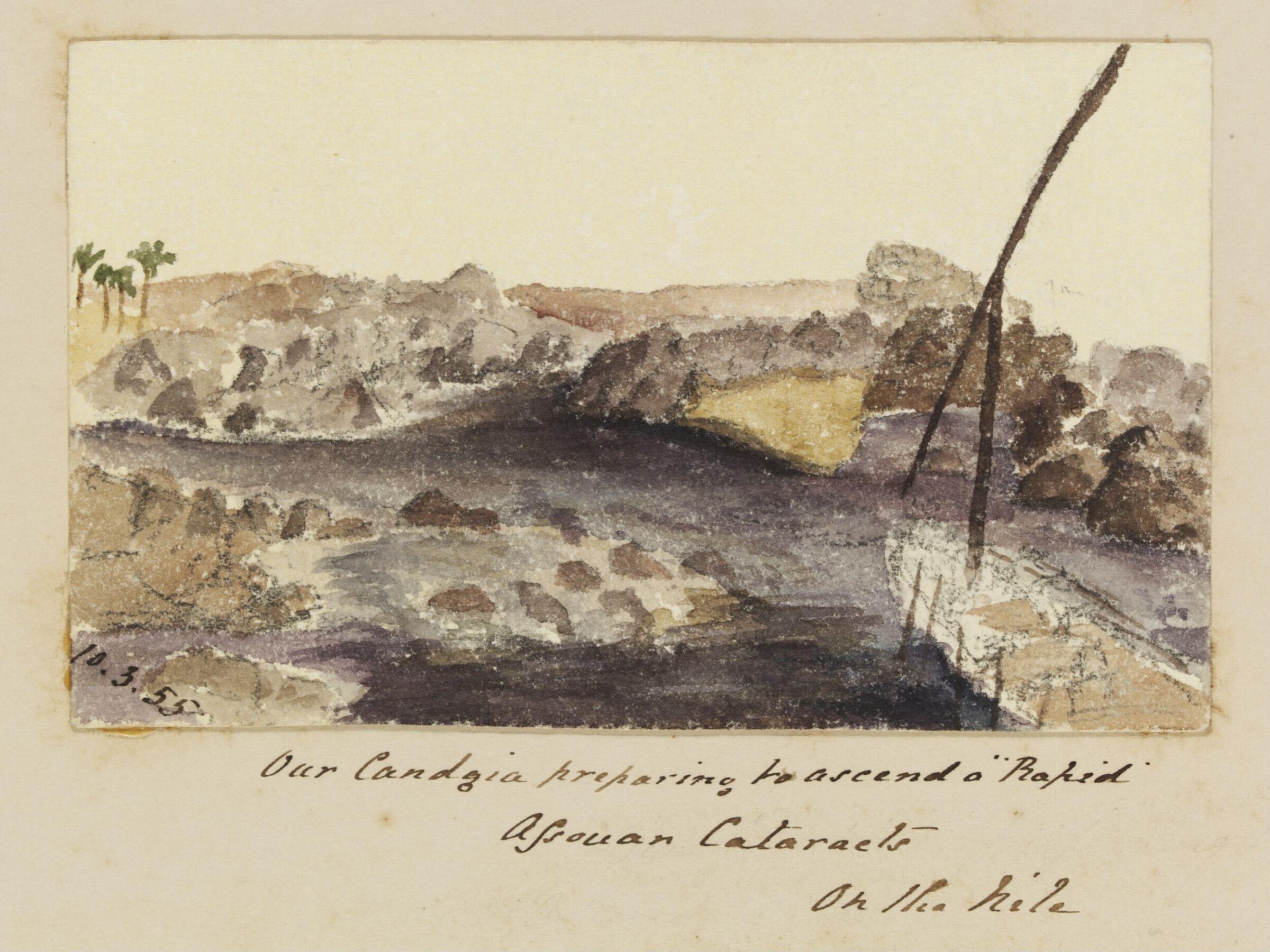 `Our Candgia preparing to ascend a "Rapid'  Assouan Cataracts  On the Nile', George de Sausmarez, 1855