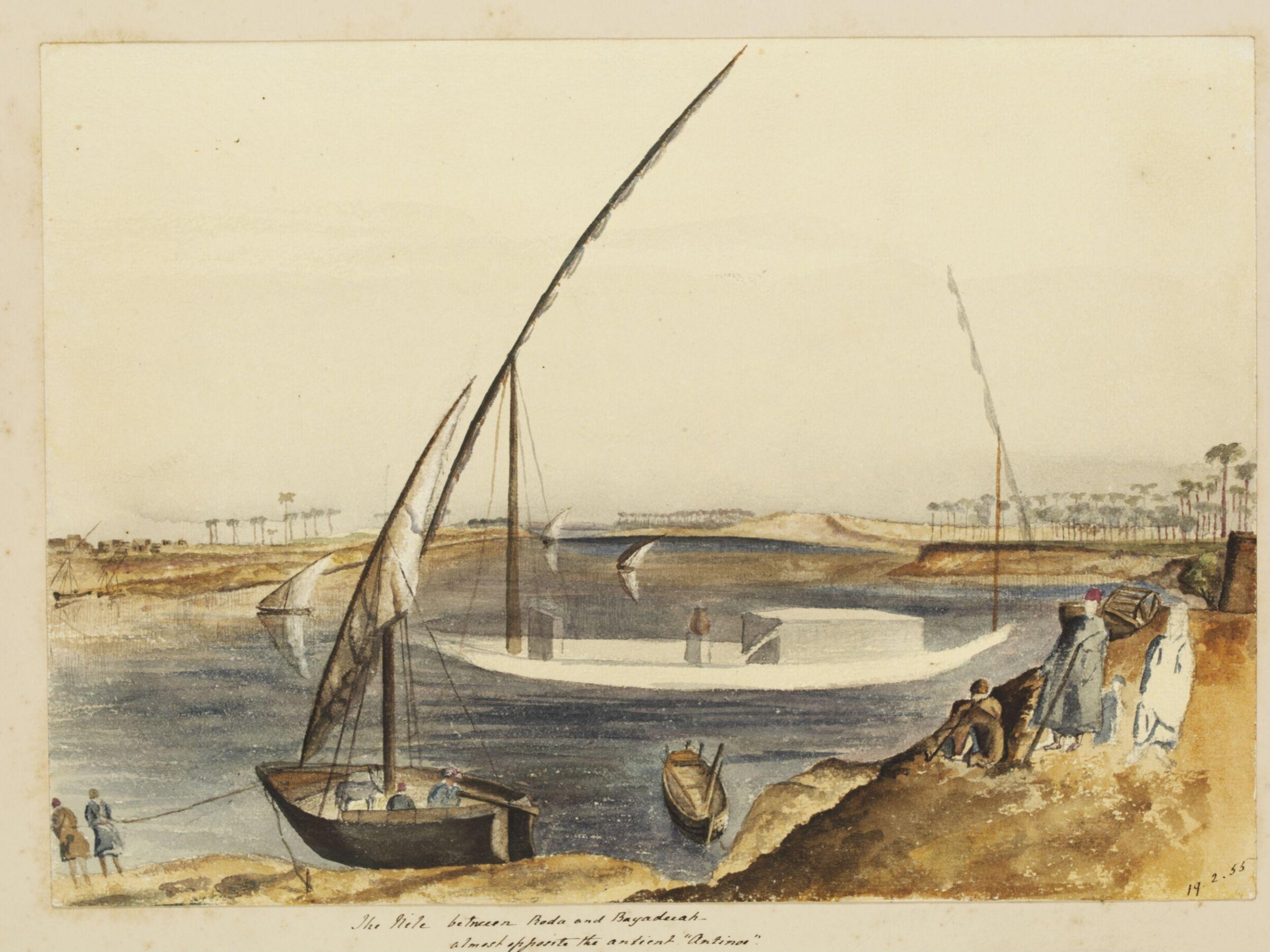 The Nile between Roda and Bayadeeah - almost opposite the antient Antinos.  Now Shekh Abadeh, George de Sausmarez, 1855