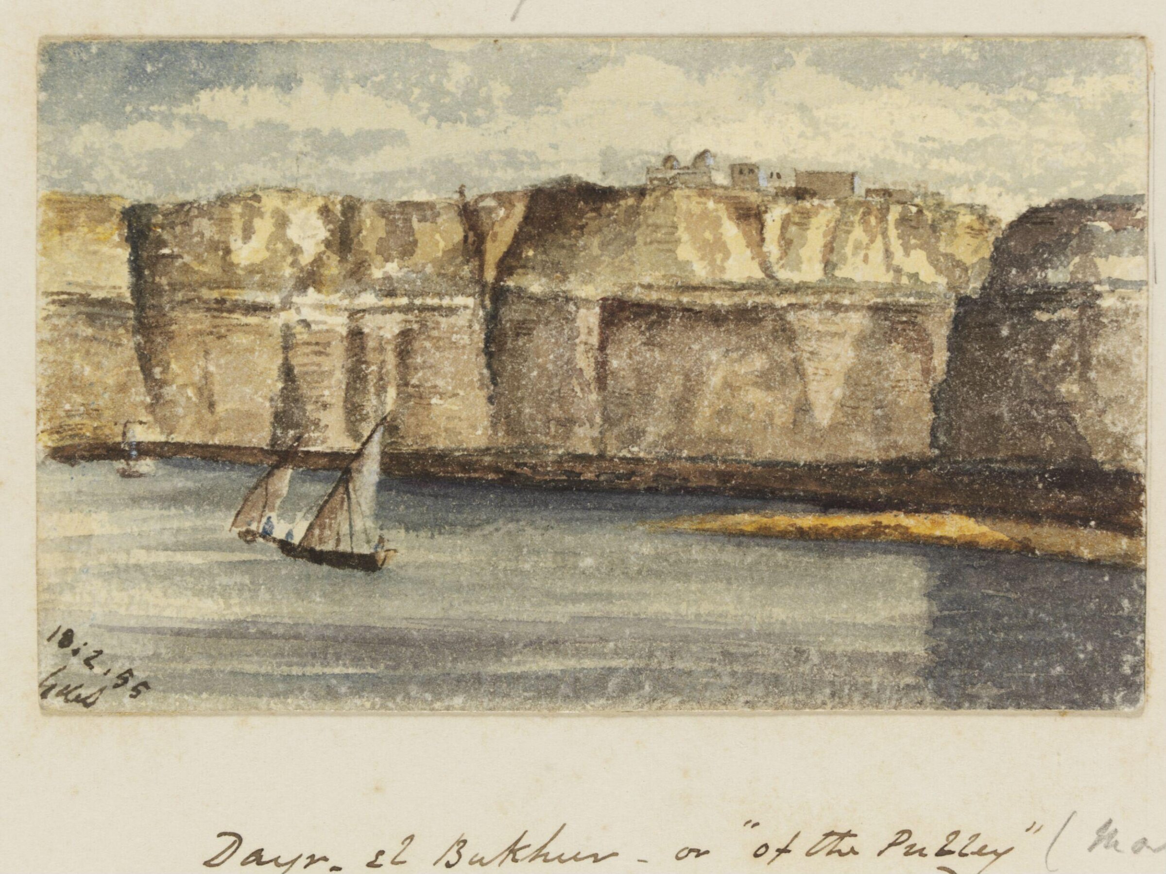 Dayr- El Bukhur - or "of the Pulley"  Coptic Convent on Gebel-e-Tayr.  Upper Egypt, George de Sausmarez, 1855