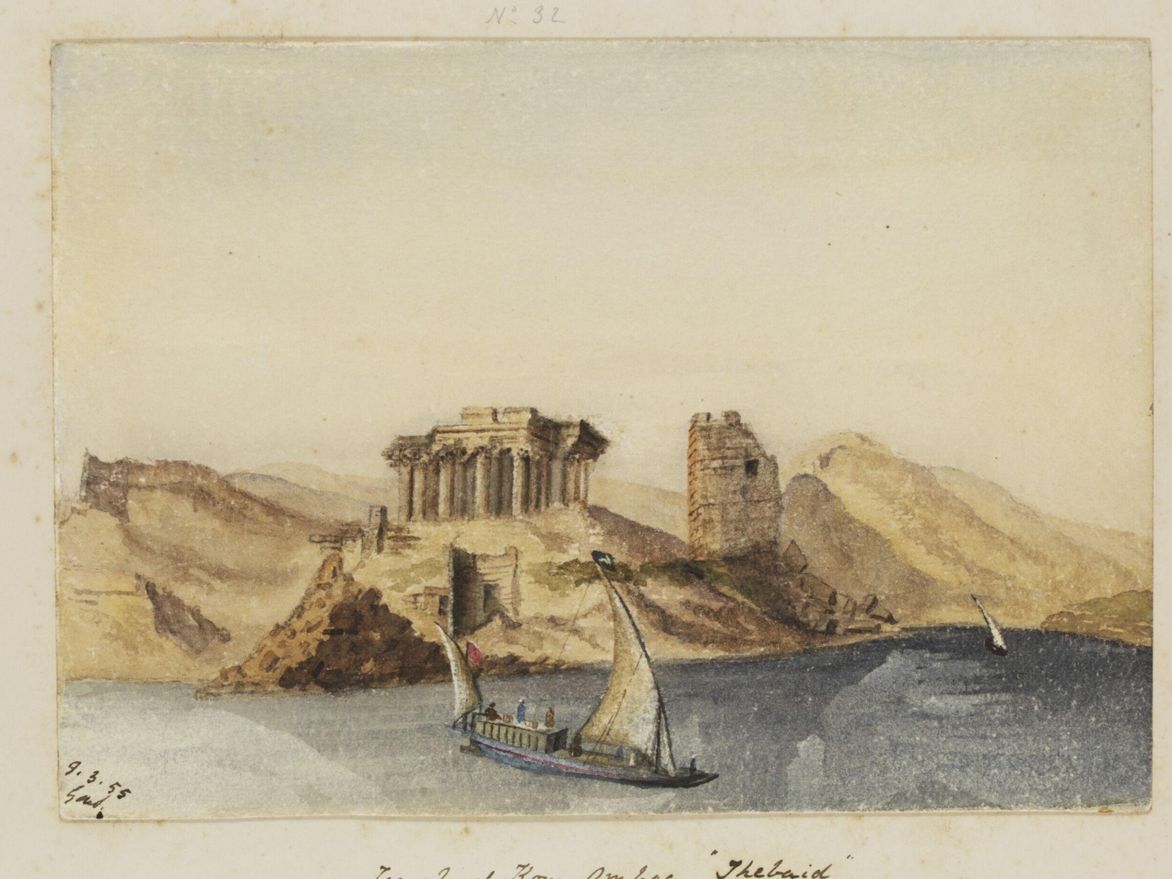 `Temple of Kom-Ombos.  "Thebaid"  from Stern of Boat "5. knots an hour"  "On the Nile", George de Sausmarez, 1855