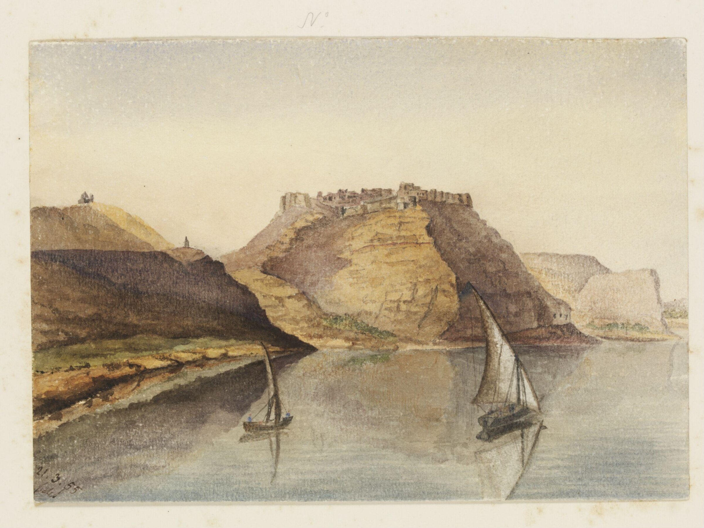 `Castle of Ibreem or Premnis,  Nubia.  Taken from our Boat', George de Sausmarez, 1855