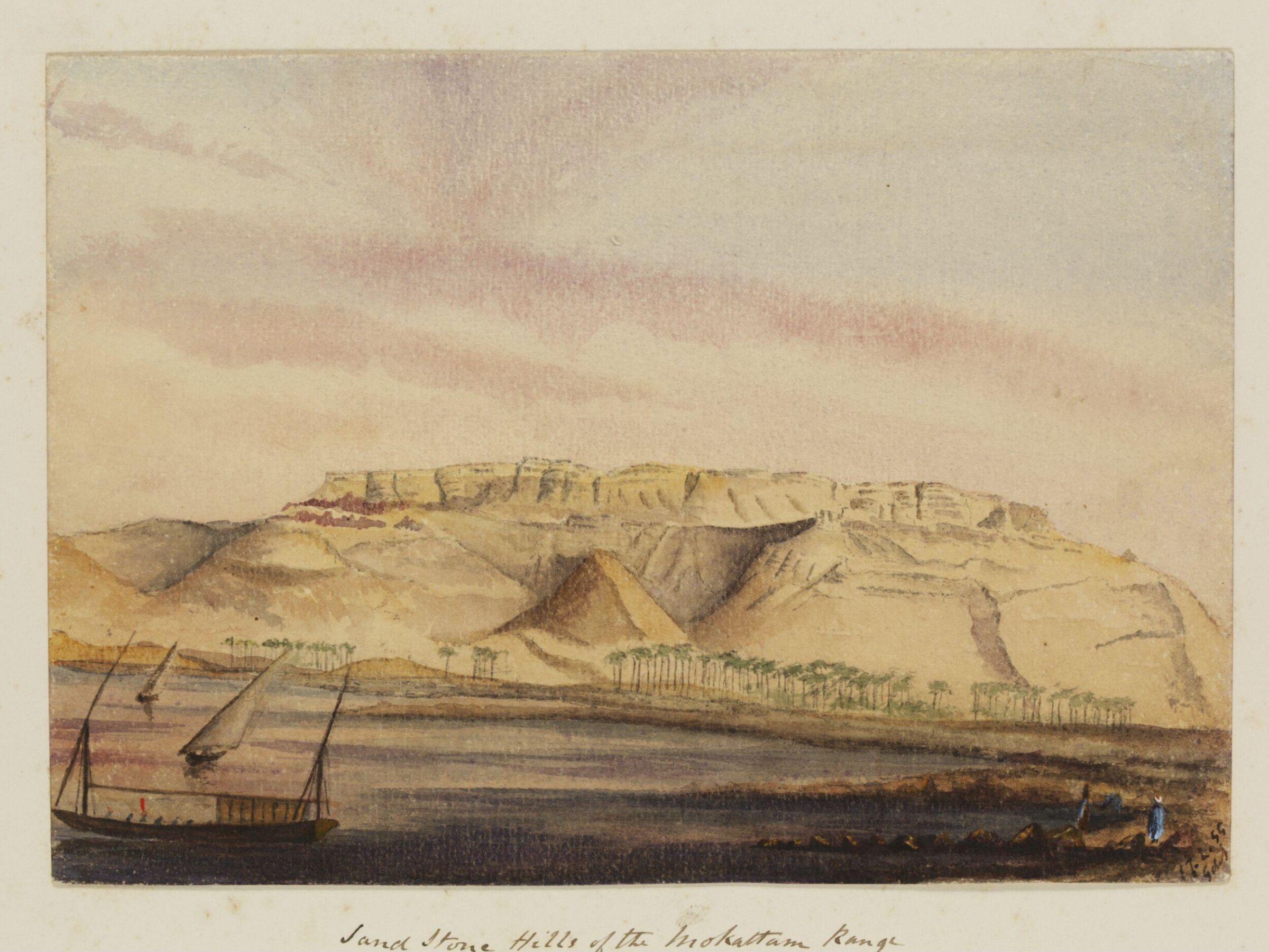 `Sand Stone Hills of the Mokattam Range  "Sunset"  between Beni-souef & Golosena', George de Sausmarez, 1855