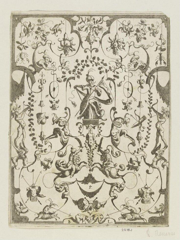 A design for panelling, with saints inset top image