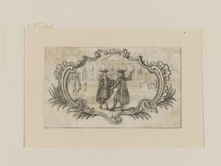 Two gentlemen in a town square: vignette for a book illustration top image