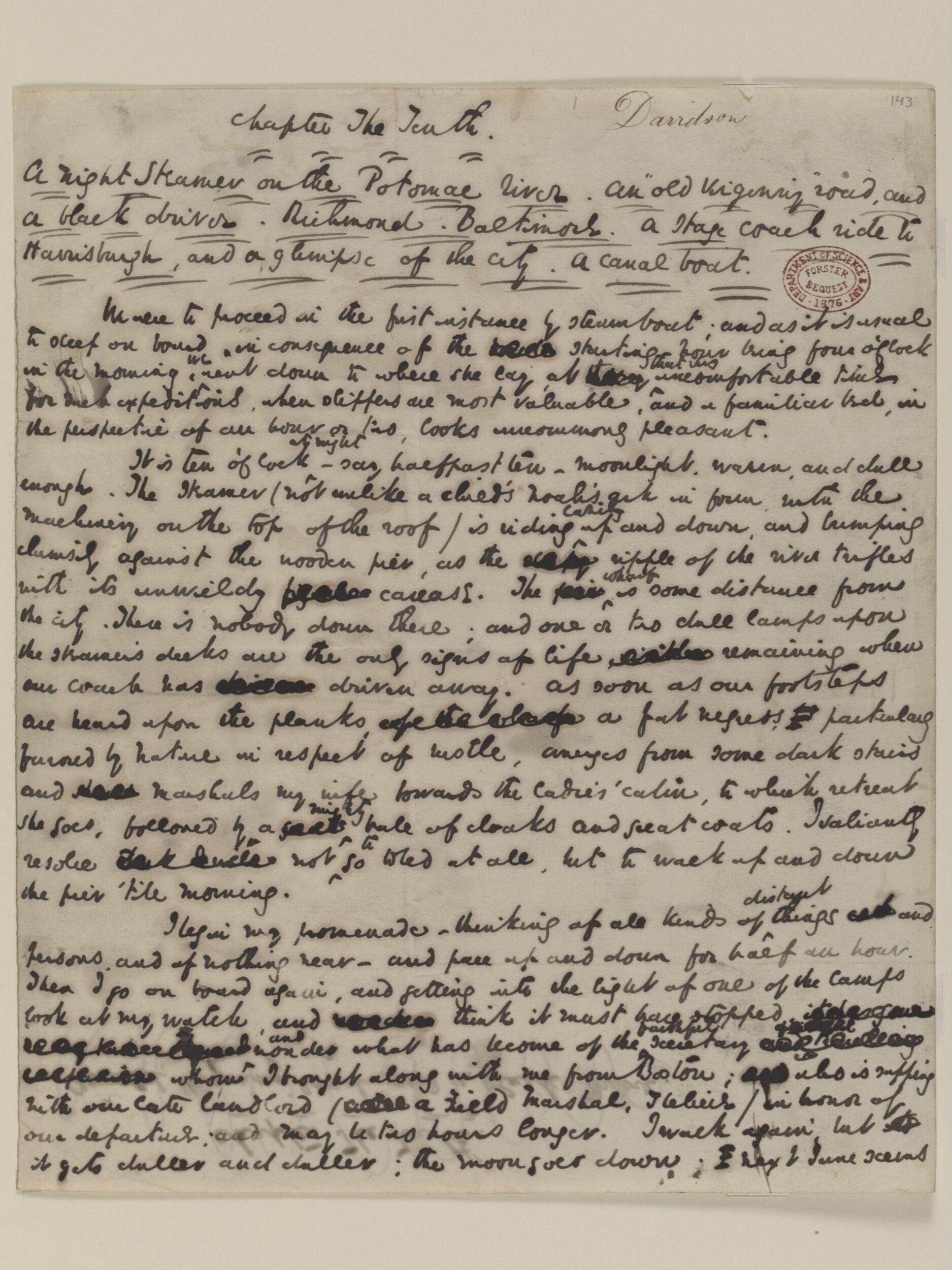 Original manuscript of American notes, vol. 3, by Charles Dickens