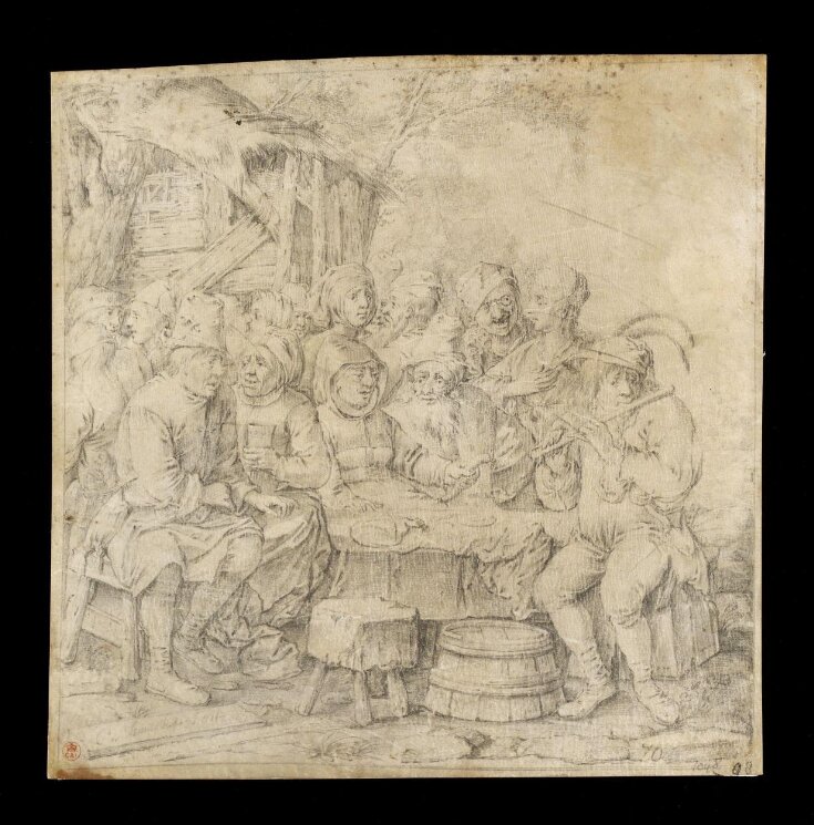 Peasants Seated and Standing Around a Table Near a Rustic Barn top image