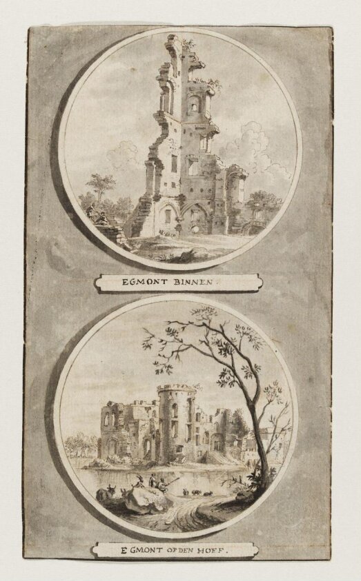 Views of the ruins of Egmond Abbey and Egmond Castle (1670-1731) by Jan Goeree