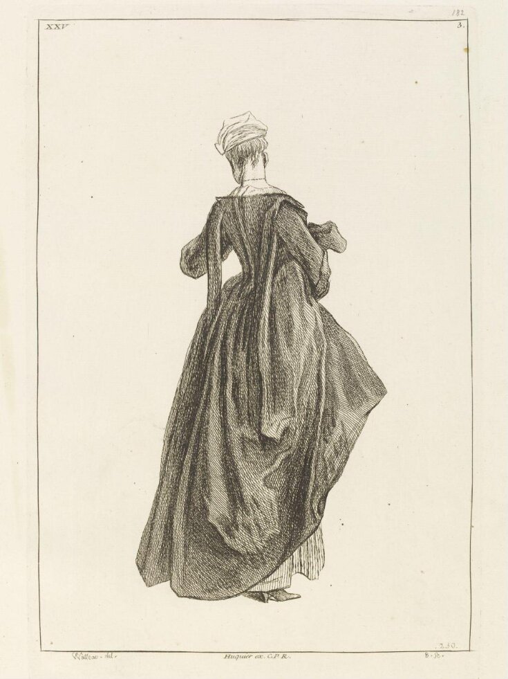 Woman standing seen from the back. Plate 250 Figures de differents caracteres. top image