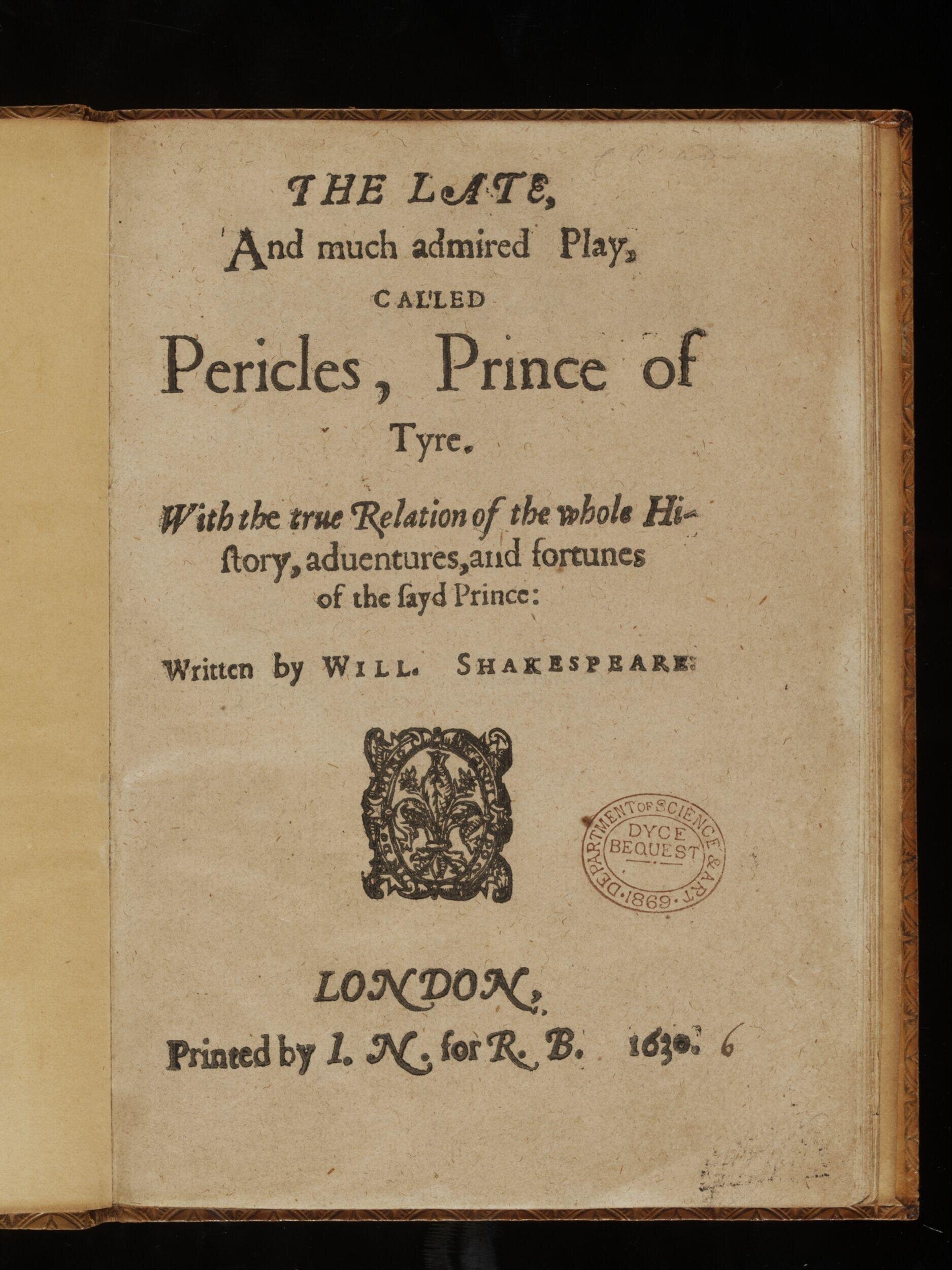 The late, And much admired Play, called Pericles, Prince of Tyre