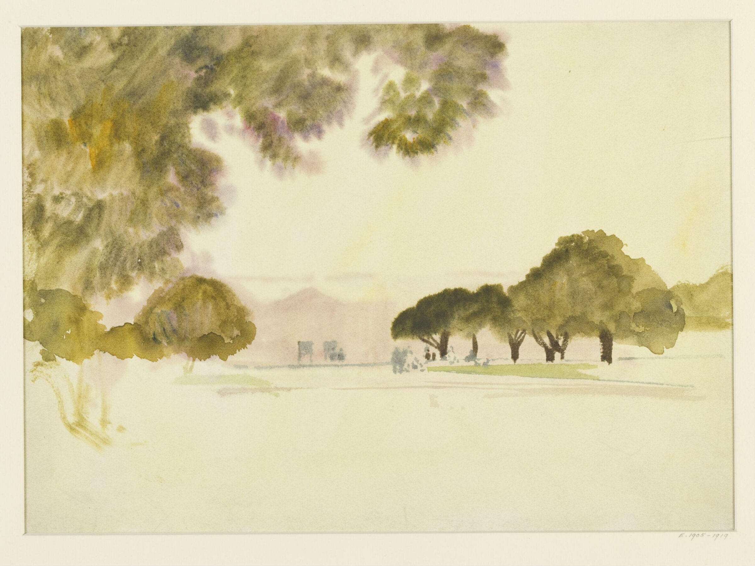Study : lawn and trees : hills in the distance, Alfred East, late 19th century-early 20th century