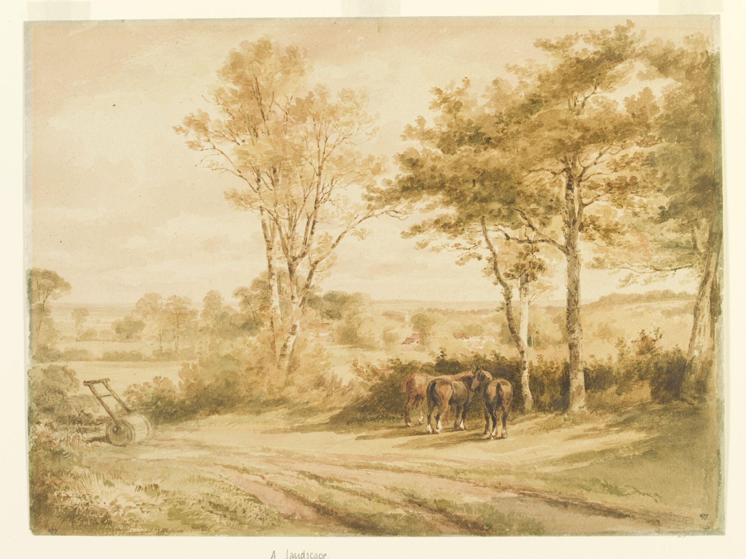 Hedgerow, Trees and Horses, Henry Edridge, ca. 1790-1821