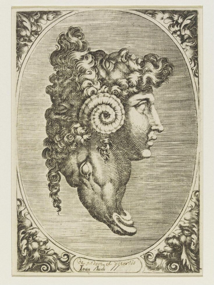 Conjoined heads of a youth, a bearded man a satyr and a ram known as a gryllos or gryllus top image