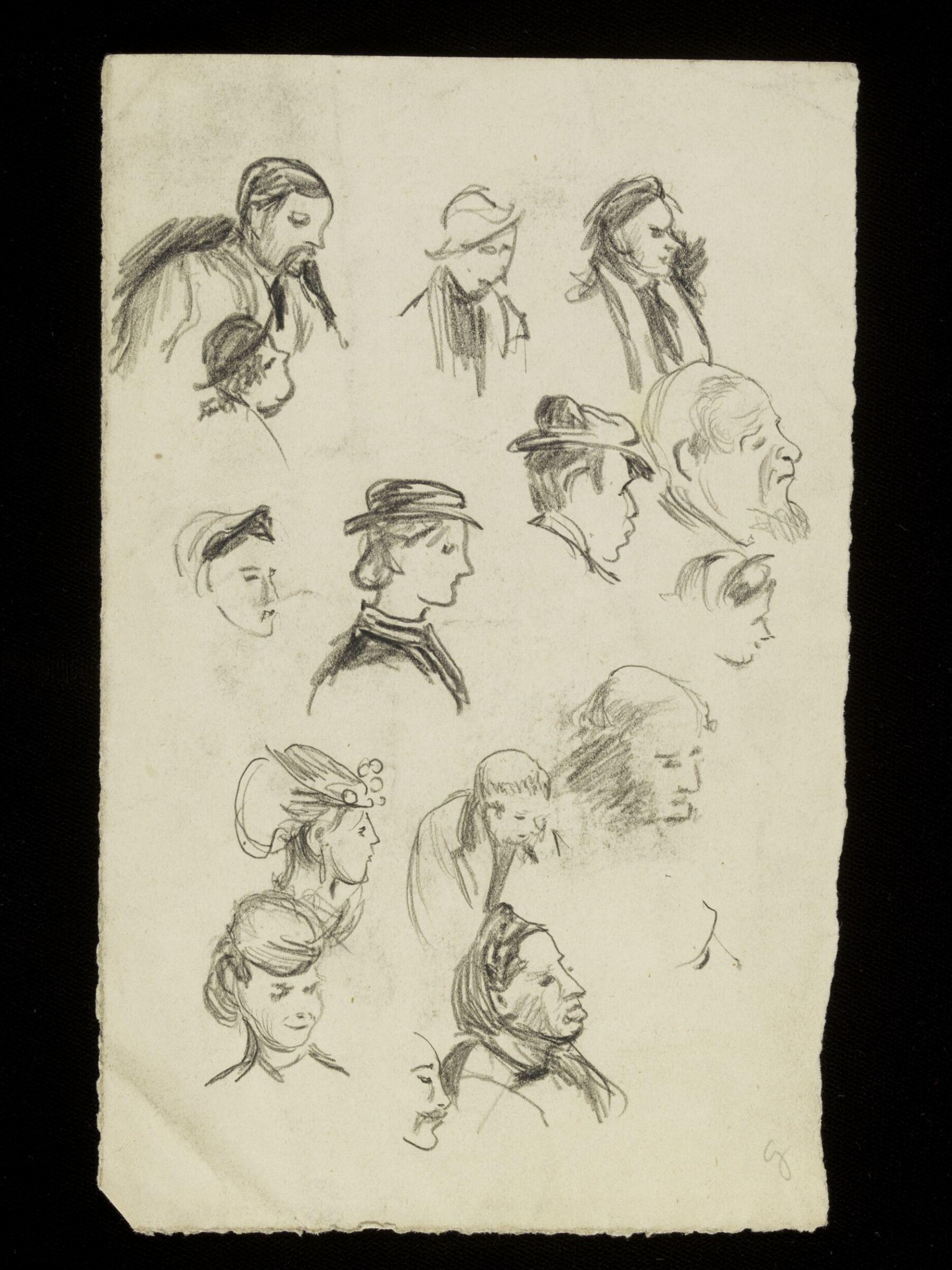 Male and female heads and profiles, Luke Fildes, ca. 1860-1927