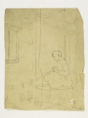 A girl sitting in a doorway