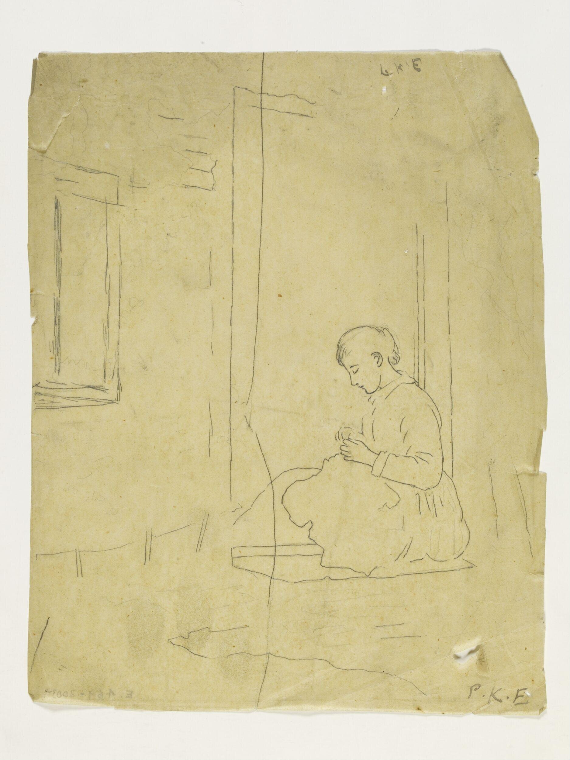 A girl sitting in a doorway