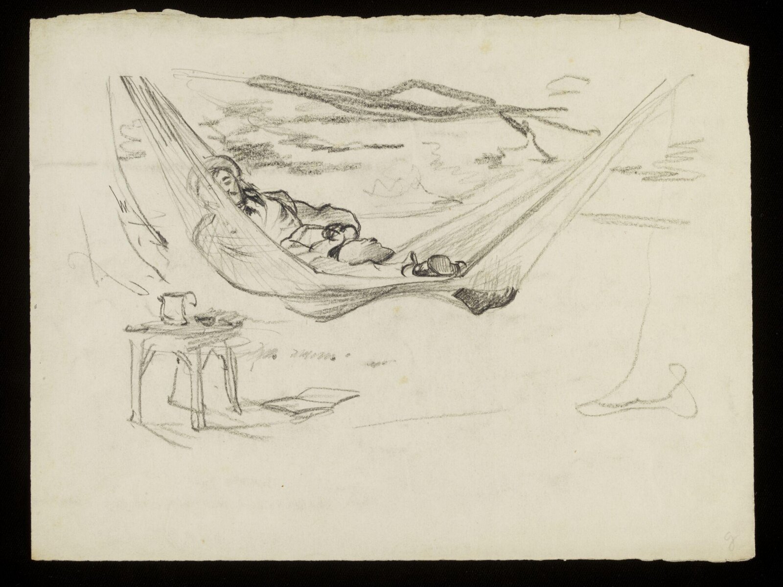 A man lying in a hammock, Luke Fildes, ca. 1860-1927