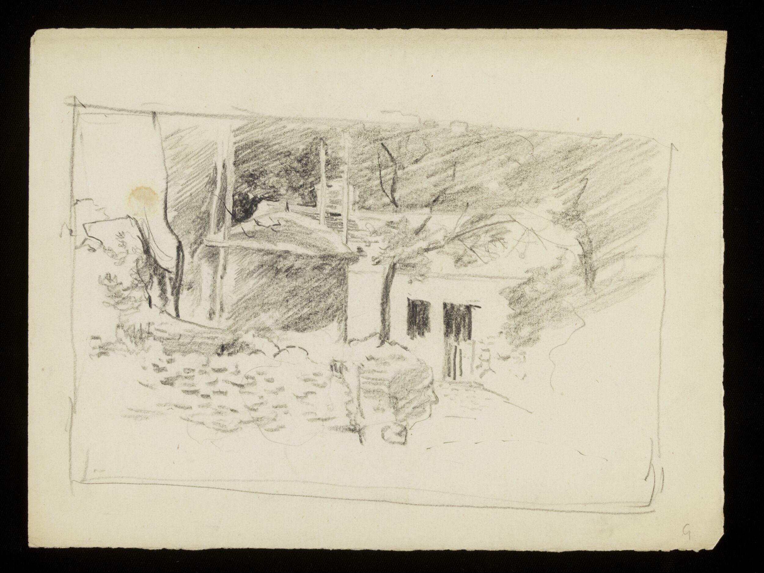 A building surrounded by trees
