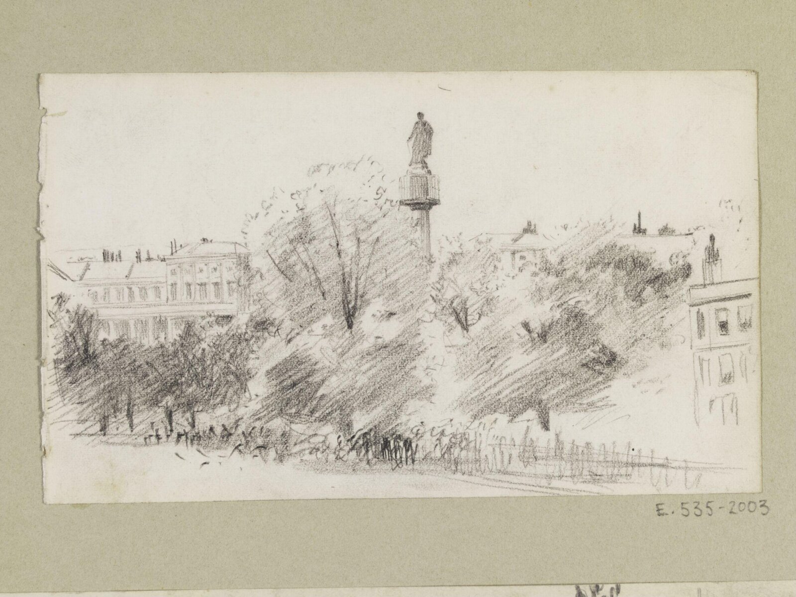 Urban park with statue, Luke Fildes, ca. 1860-1927