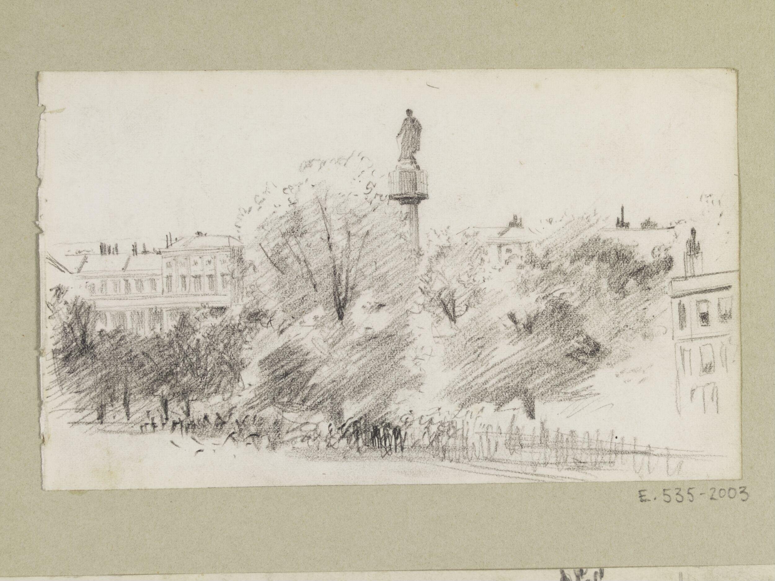 Urban park with statue