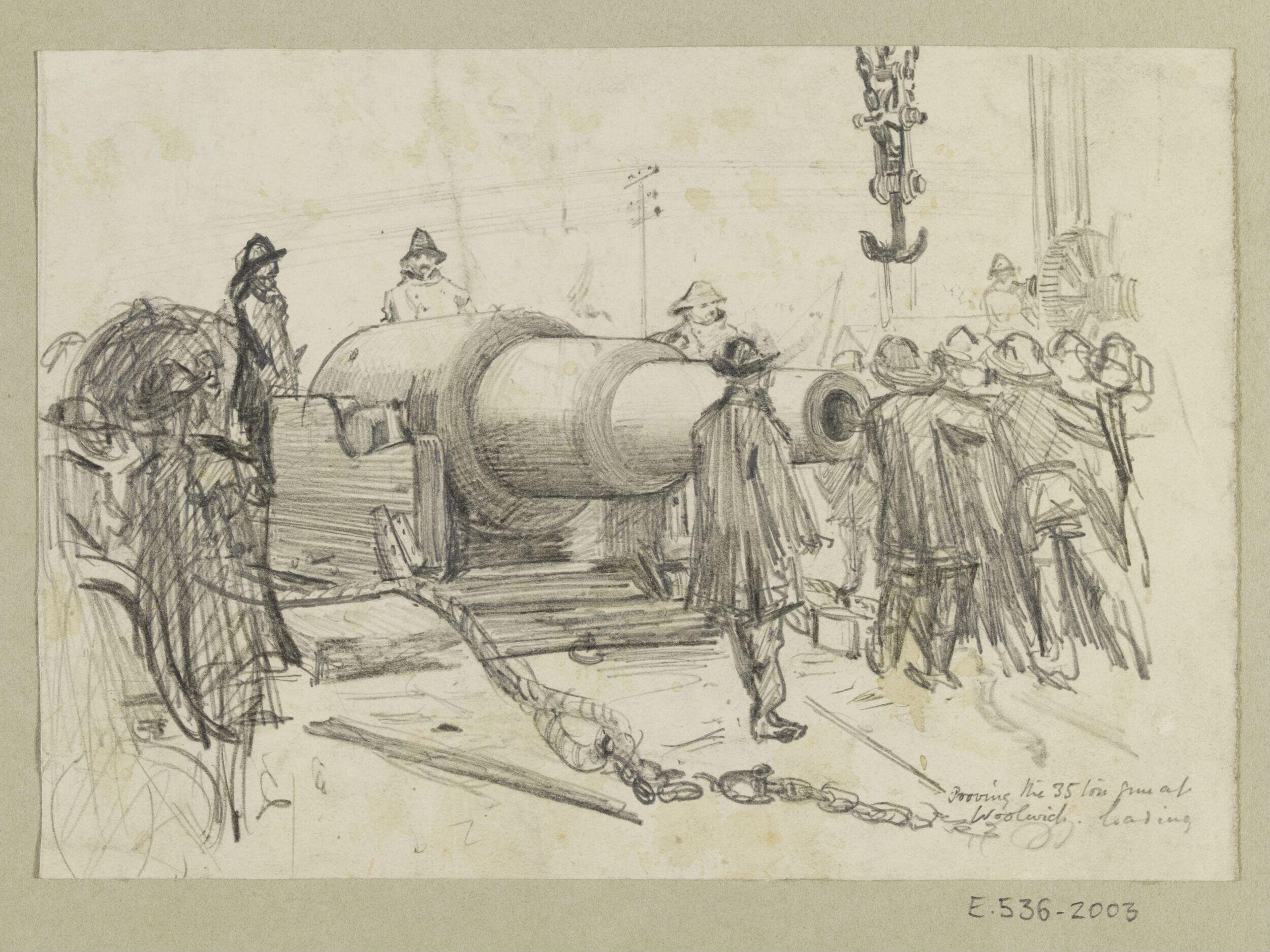 Prooving the 35 ton gun at Woolwich. Loading