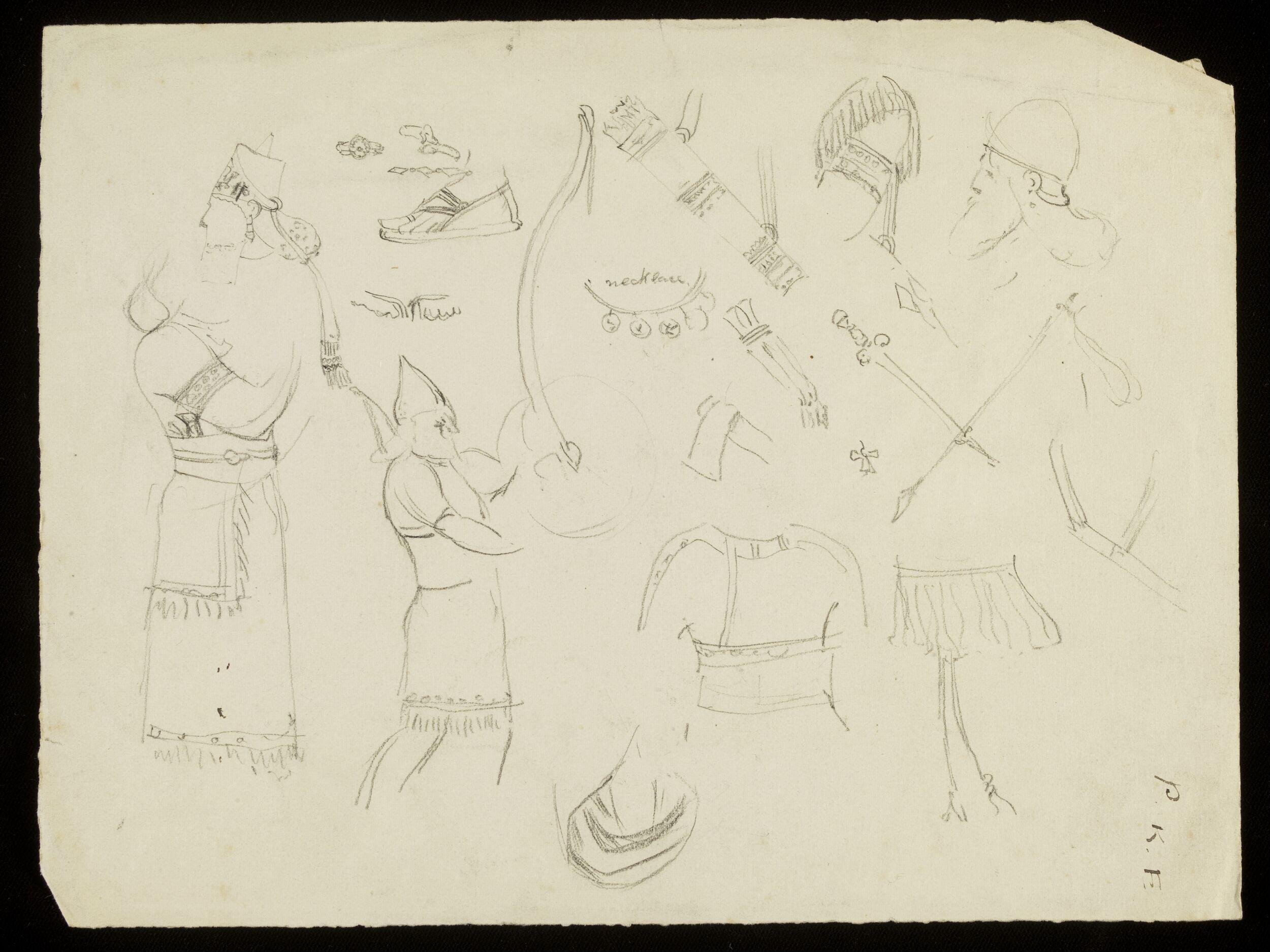 Men in costume and various pieces of armour and jewellery