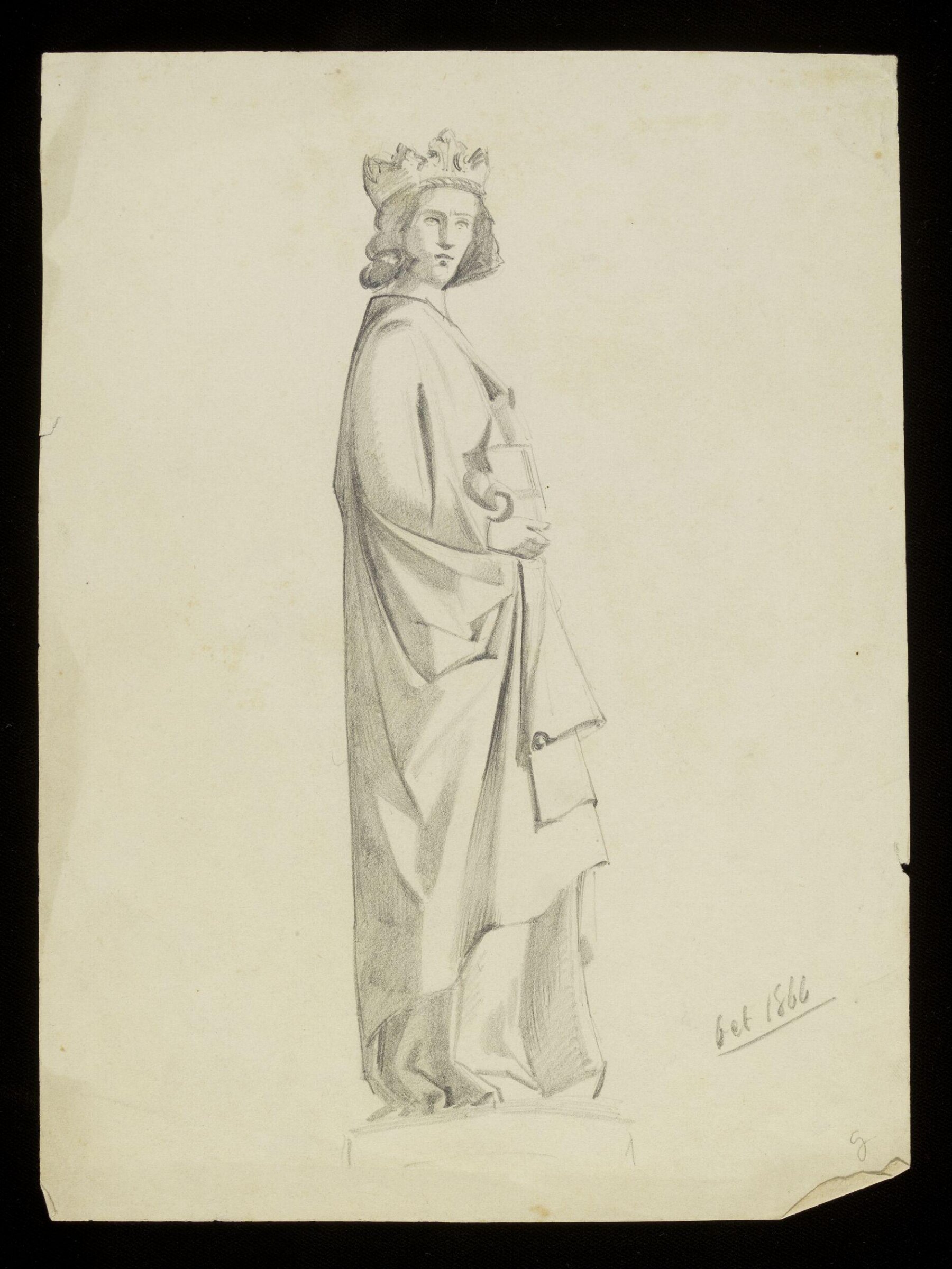 Statue of a man wearing a crown and robes, Luke Fildes, ca. 1860-1927