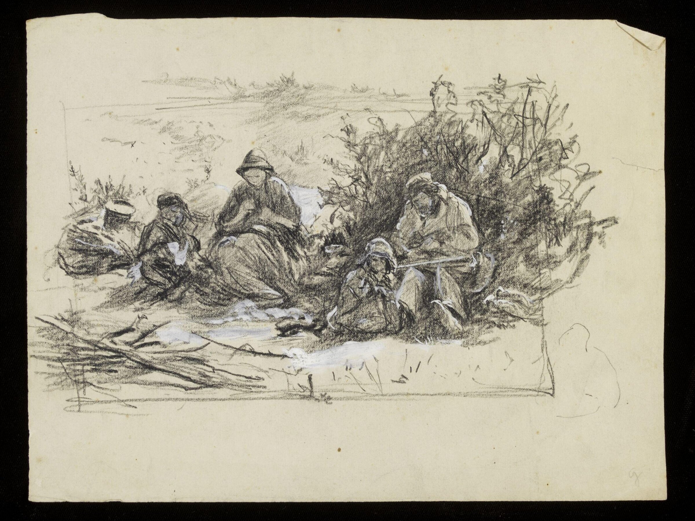 Men sitting in a field, Luke Fildes, ca. 1860-1927