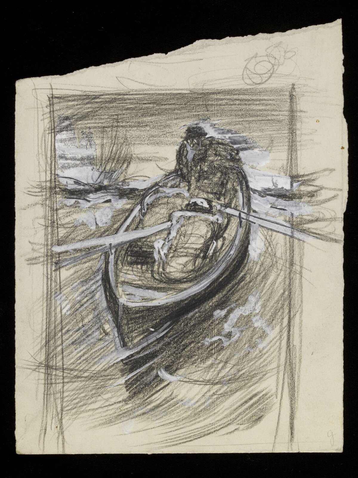 Man in a rowing boat, Luke Fildes, ca. 1860-1927