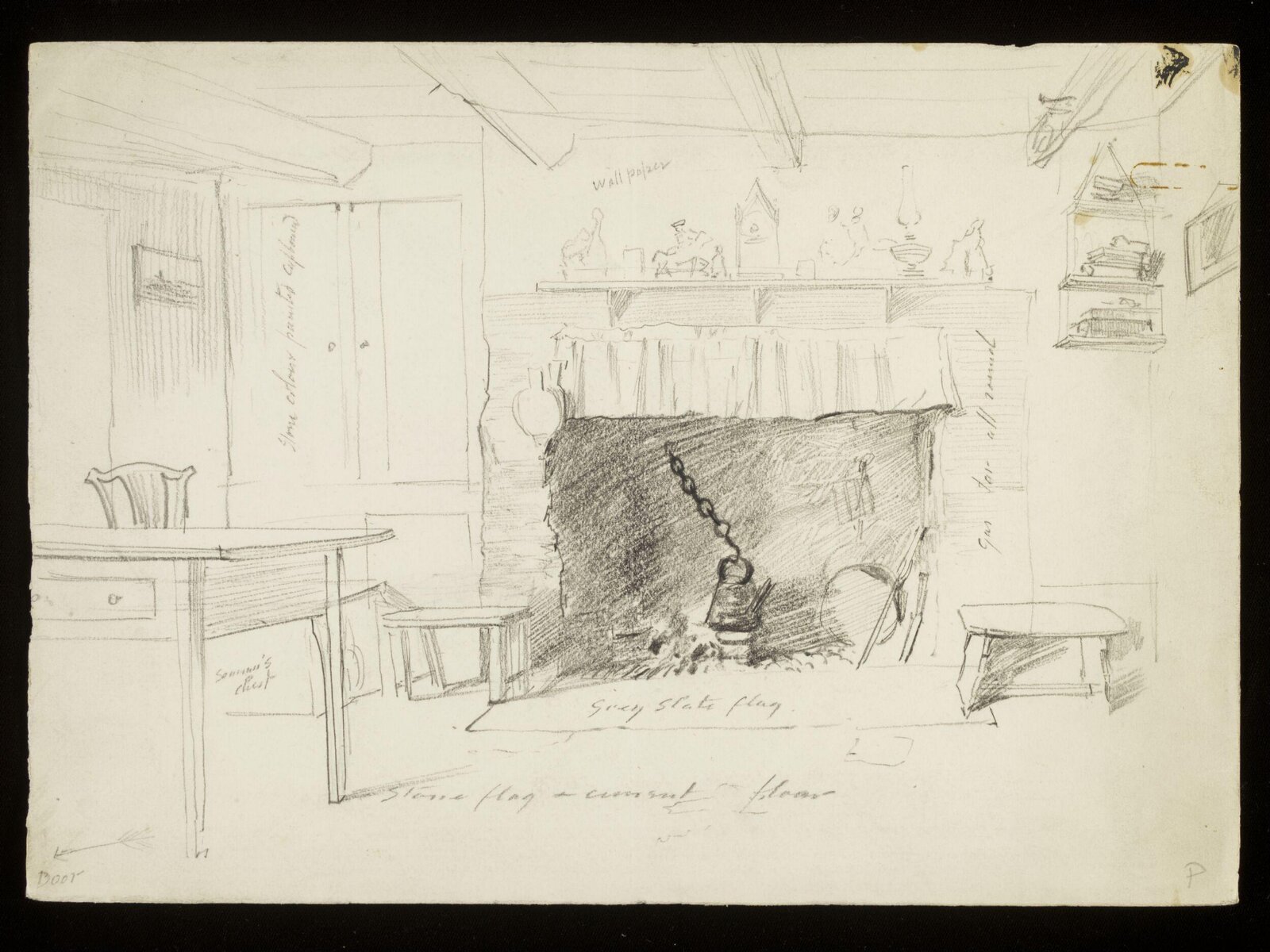 Interior with fireplace, Luke Fildes, ca. 1860-1927