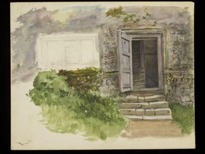 An Open doorway into a stone cottage