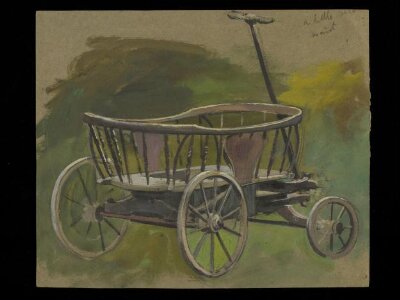 Four wheeled cart with steering pole