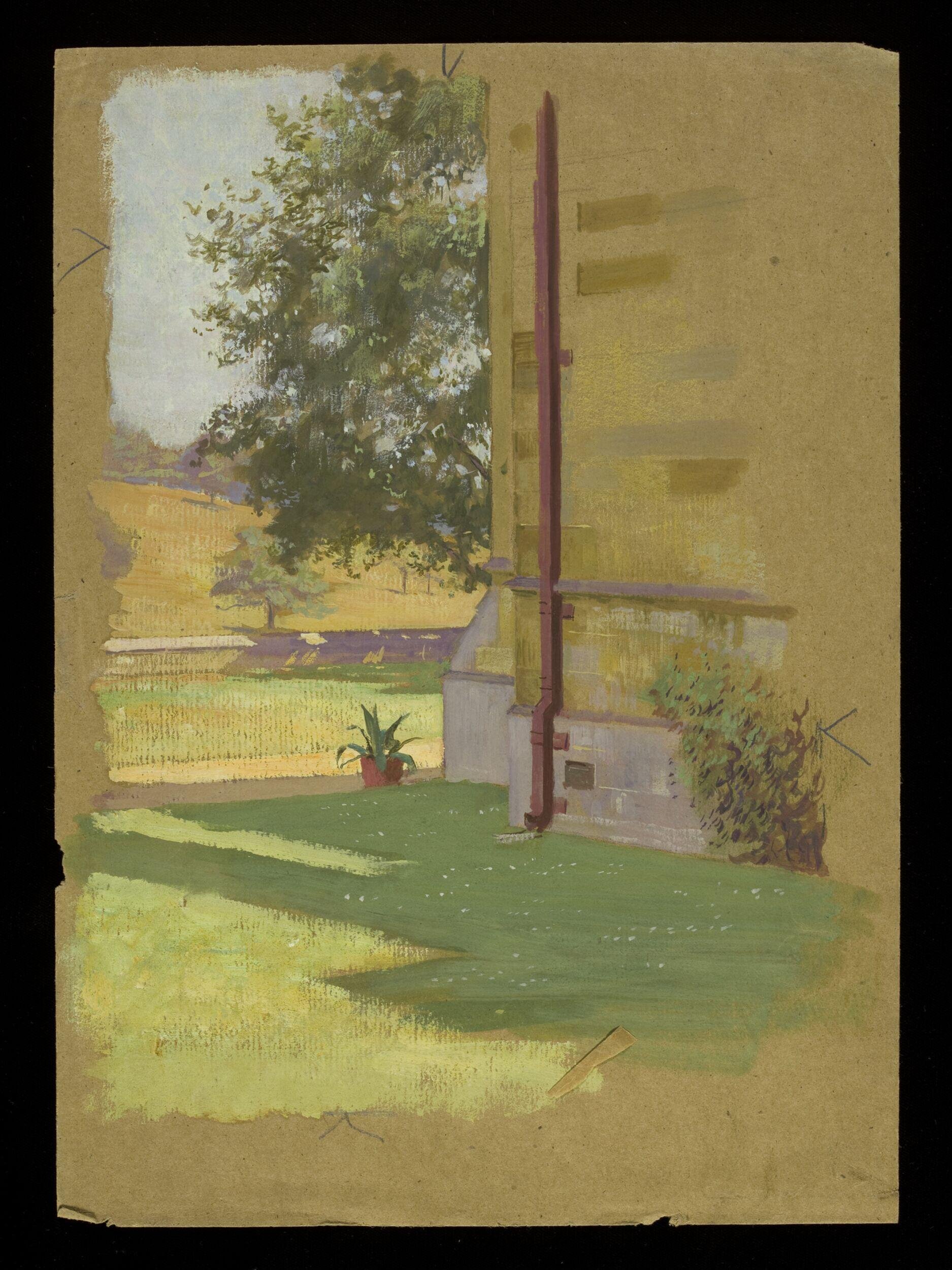 The Wall of a house with countryside in the background