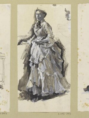 A Woman clutching at her skirts