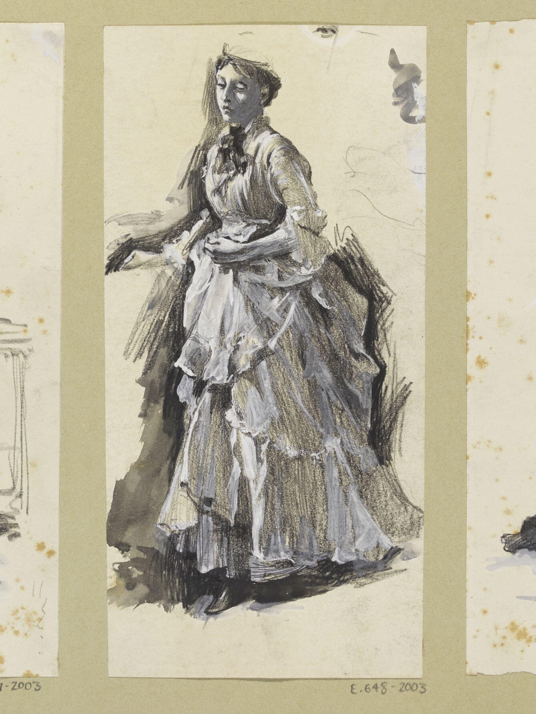 A Woman clutching at her skirts