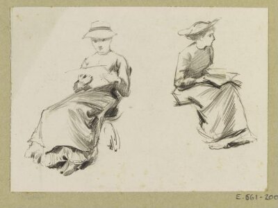 Two seated women reading