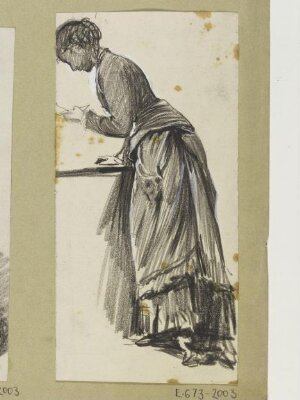 Woman leaning on a table