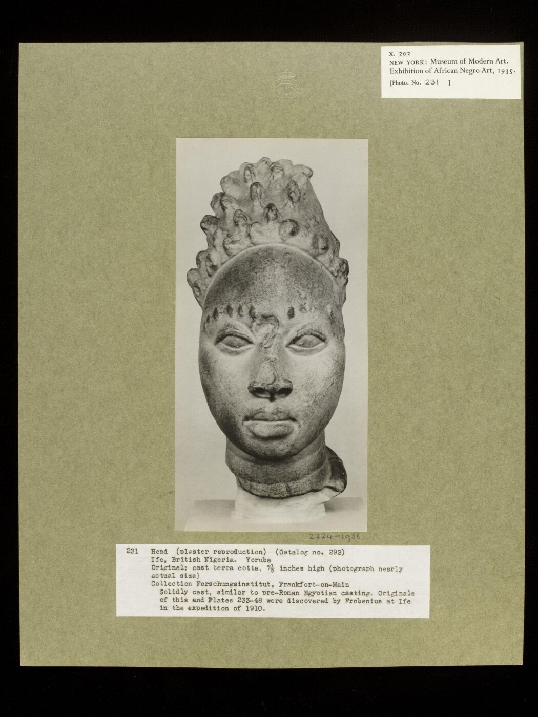 Walker Evans, Plaster Cast of Terra Cotta Head. Yoruba.