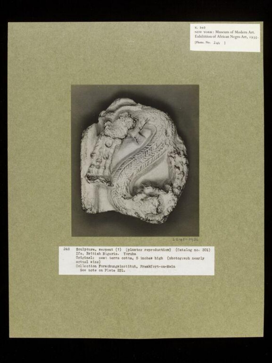 Walker Evans, Plaster Cast of Terra Cotta Sculpture. Yoruba.