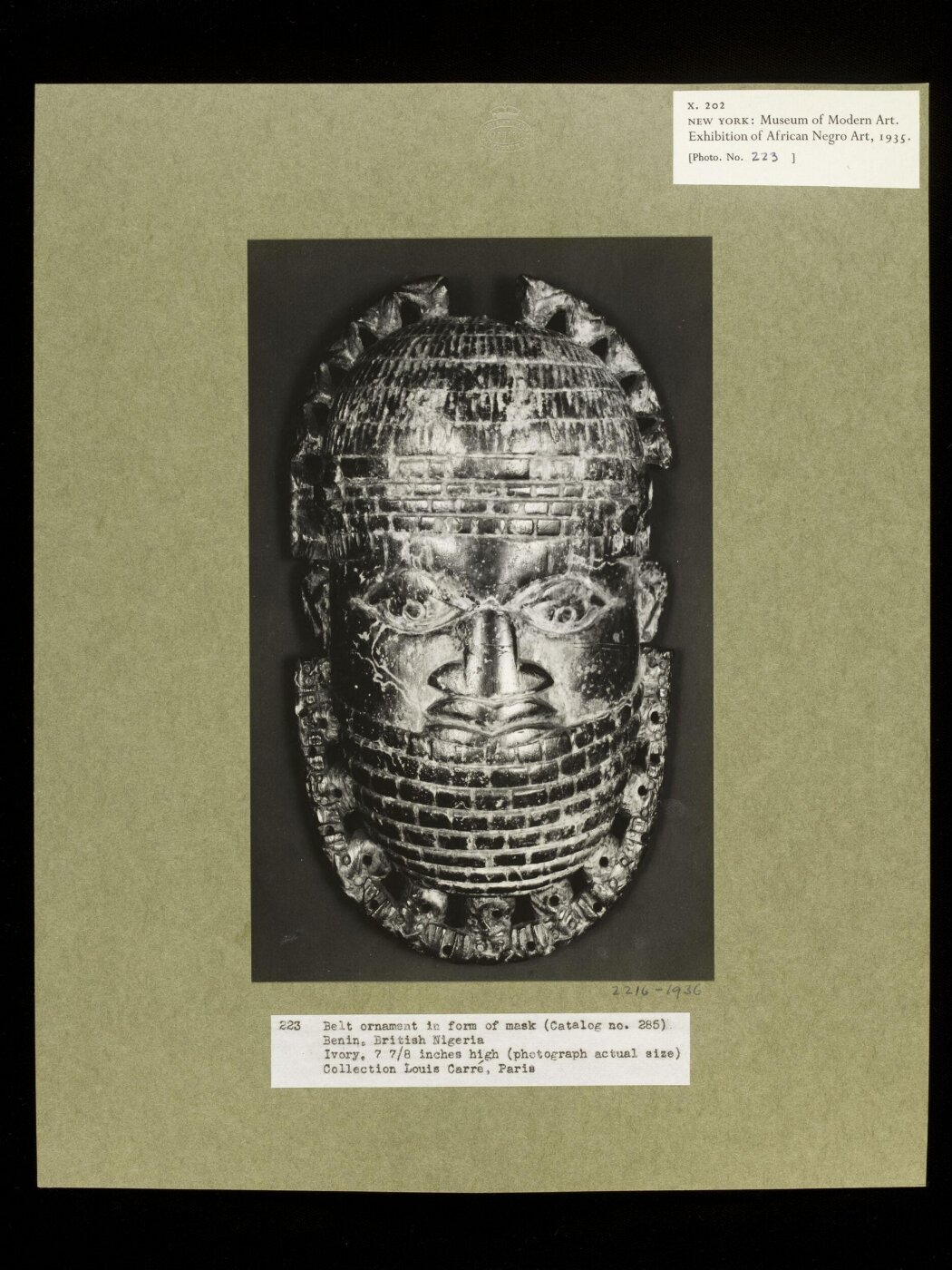 Walker Evans, Mask. Benin.