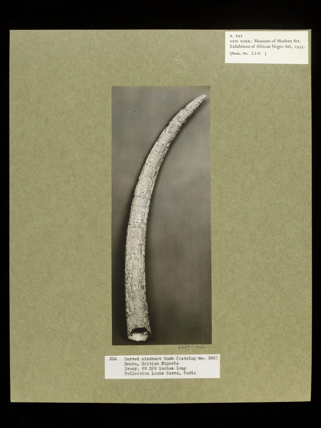 Walker Evans, Carved Elephant Tusk.  Benin.